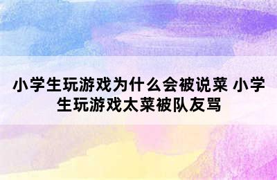 小学生玩游戏为什么会被说菜 小学生玩游戏太菜被队友骂